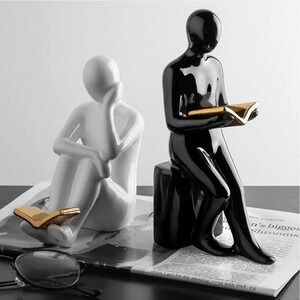 Abstract Reading Figure Bookends Contemporary Statue Elegant Sculpture